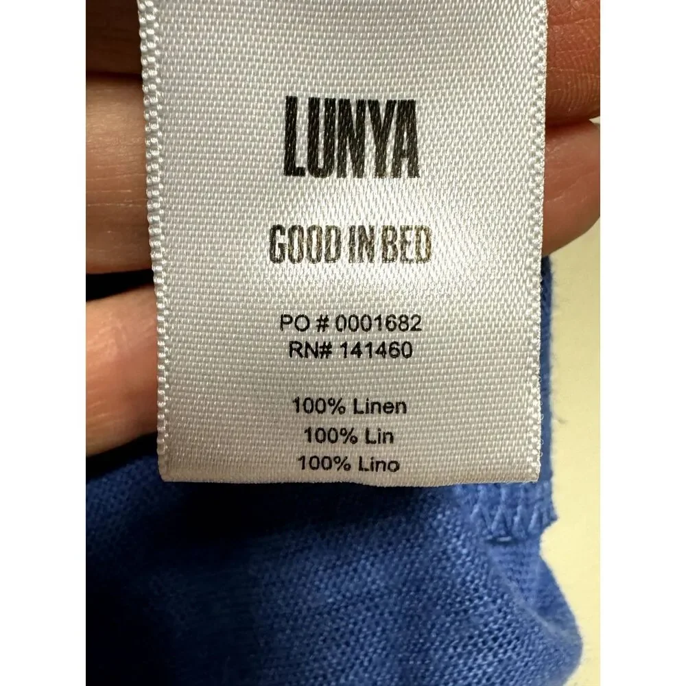 NWT - LUNYA 100% Linen Knit Henley Pajama Short Set, Blue, Sz XS - Picture 9 of 11